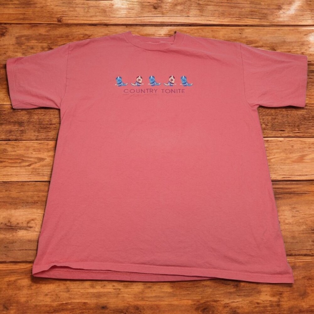 Vintage Country Tonite‎ Pink Salmon Boots Embroidered Shirt XL Desert Heat USA